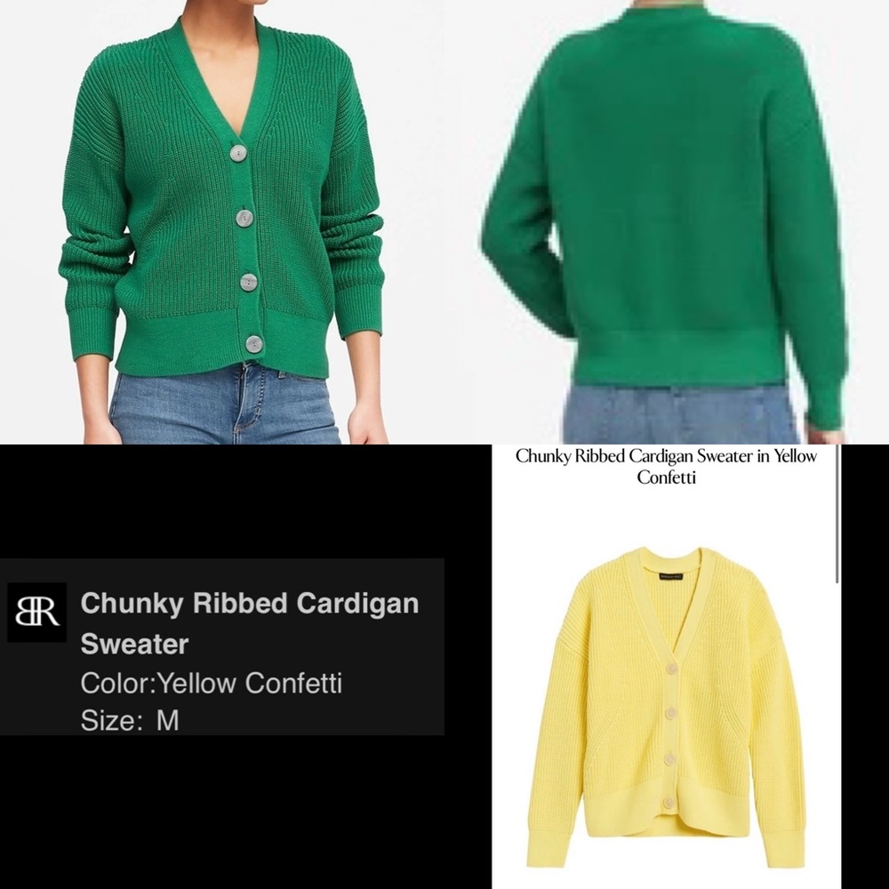 Banana Republic Butter Chunky Ribbed Cardigan Sweater, “Yellow Confetti” Knit - Picture 4 of 17
